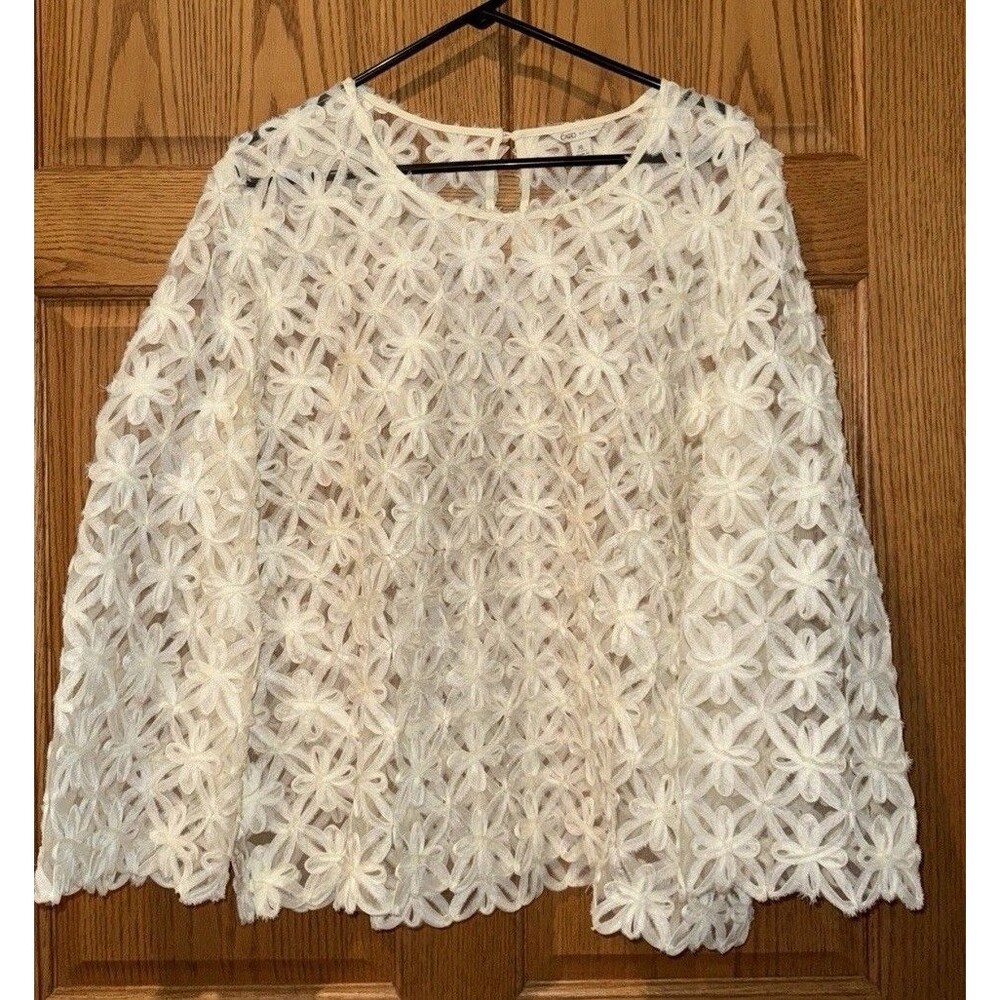 Sheer Floral Lace Blouse Bell Sleeve Boho Cottagecore Festival Cream XL Victoria
